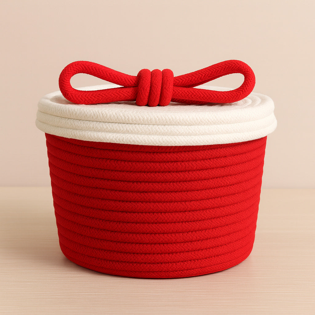 Nora Handwoven Storage Cotton Basket with Lid Red
