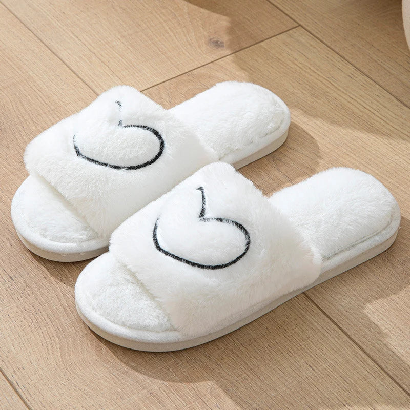 Women's Plush Open Toe Slippers White