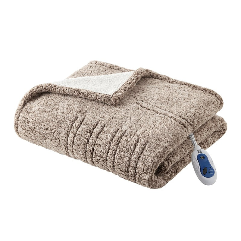 Marbled Sherpa Heated Throw 50x60" Grey