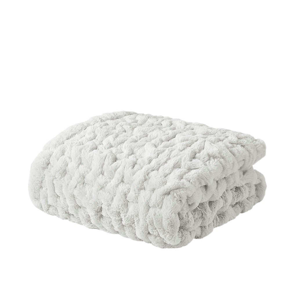 Ruched Fur Throw 50x60" Silver Grey