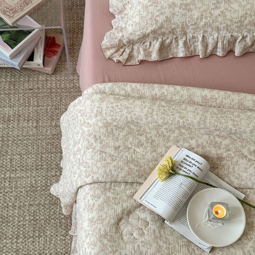 Woodland Muslin Quilt – Ruffle Edge Cotton Bedding