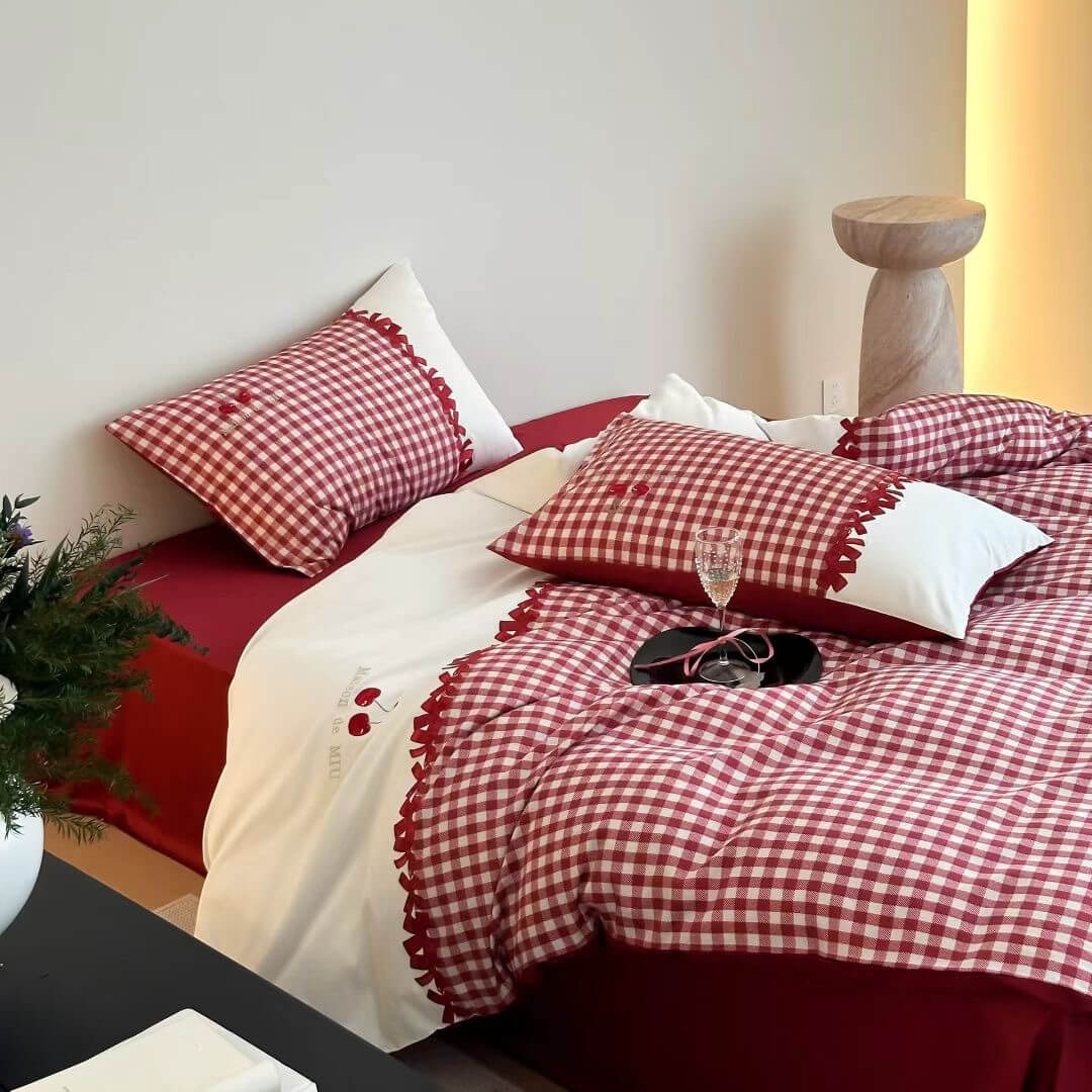 Gingham Cotton Bedding Set – 100s Cotton