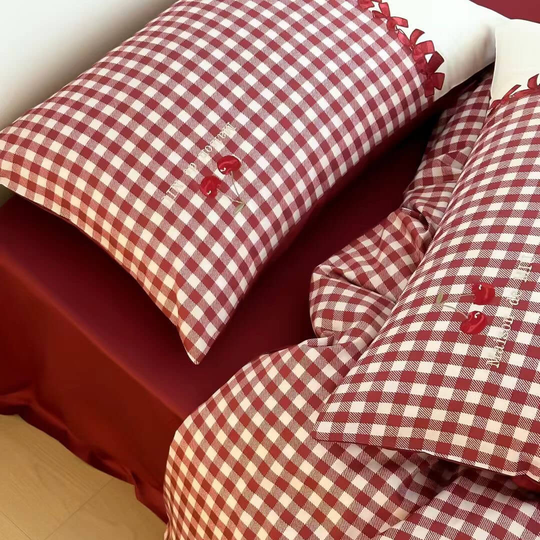 Gingham Cotton Bedding Set – 100s Cotton
