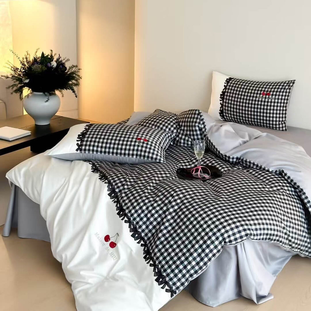 Gingham Cotton Bedding Set – 100s Cotton