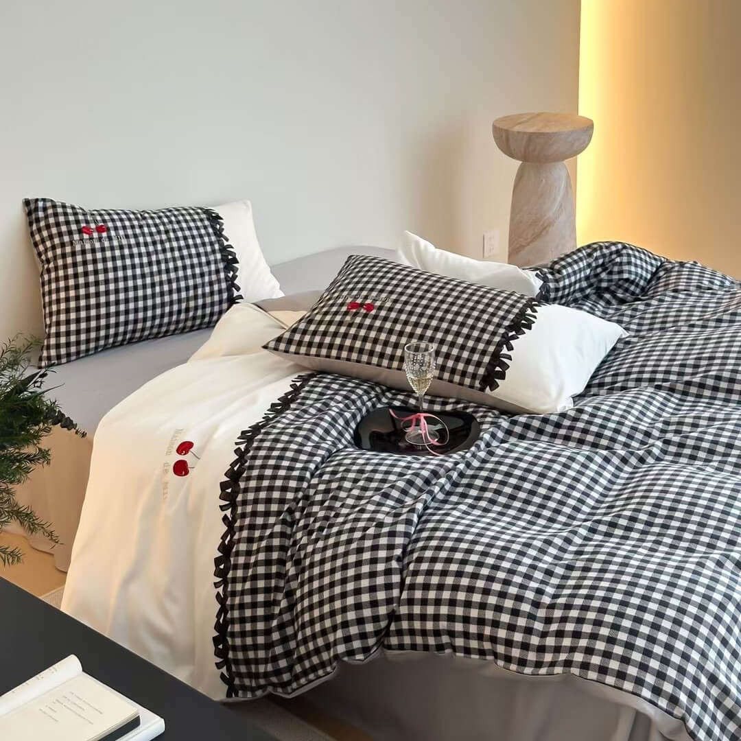 Gingham Cotton Bedding Set – 100s Cotton Black