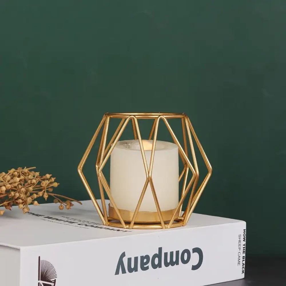 Wireframe Sleek Iron Candle Holder Geometric Gold