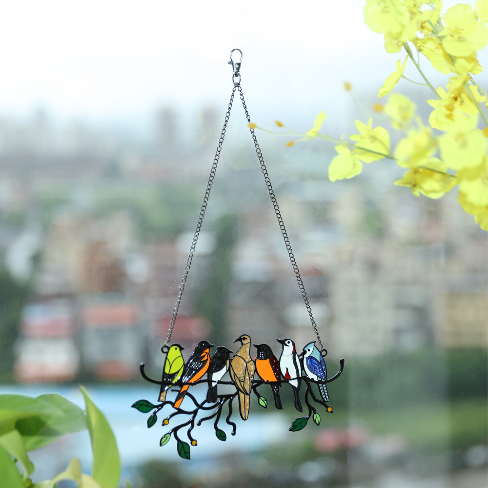 Bird Stained Glass Hangings 7 Birds