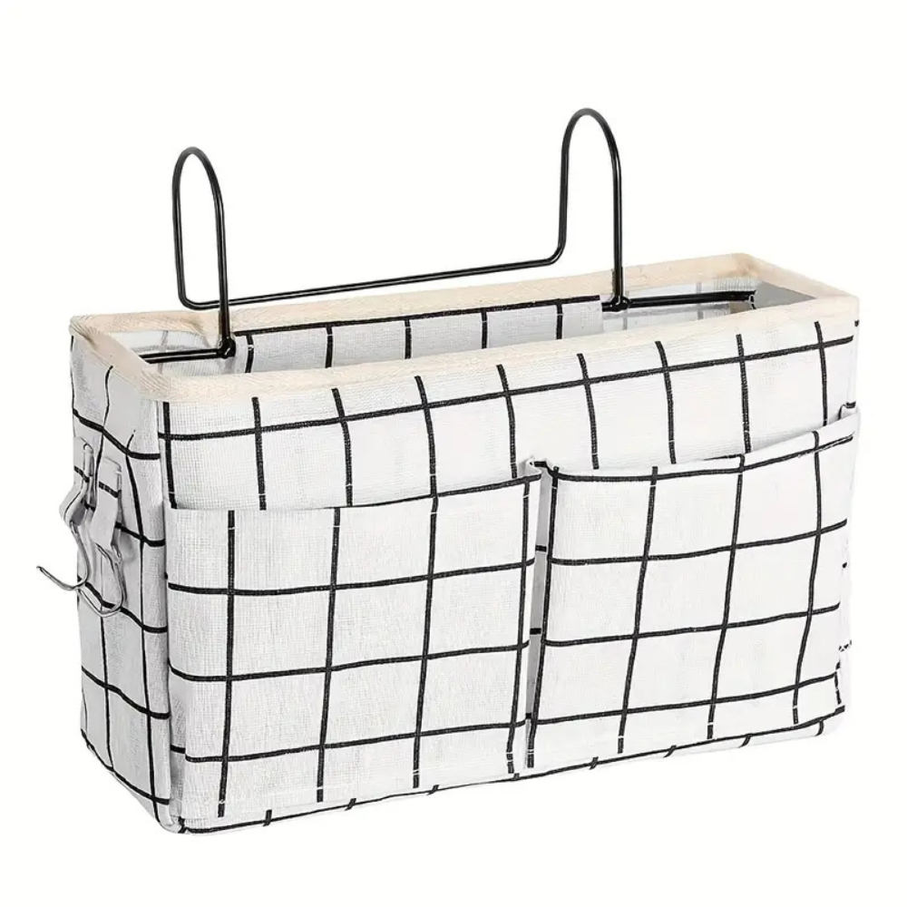Hanging Organizer Bag White Plaid
