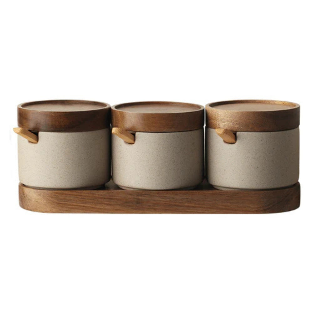 Rustic Ceramic Seasoning Jar Set Circular (3pcs)