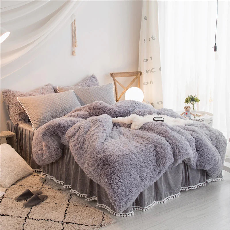 Velvet Duvet Cover - 4 Piece Bedding Set Gray