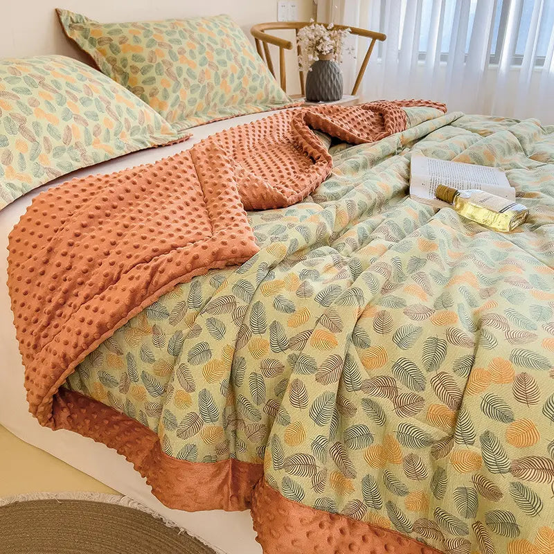 Floral Velvet Quilt - Textured & Soft Autumn Leaf