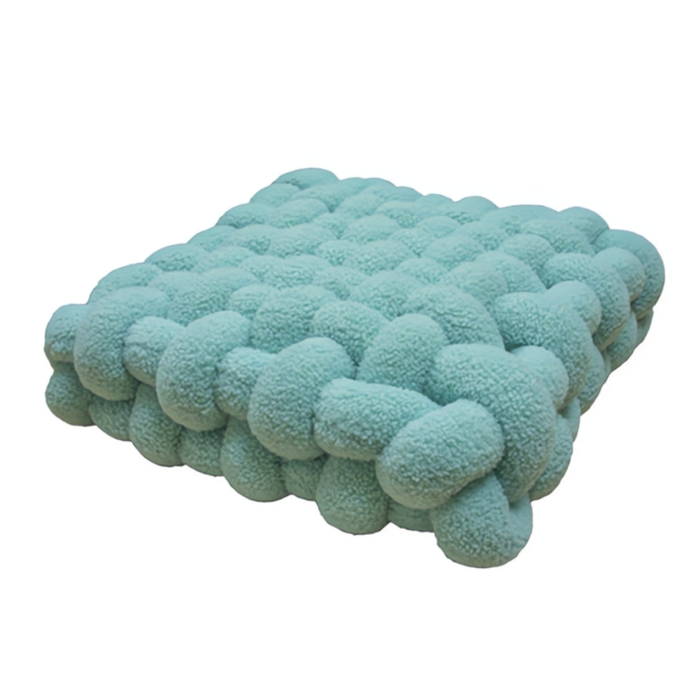 Plush Woven Knot Boucle Cushion Blue
