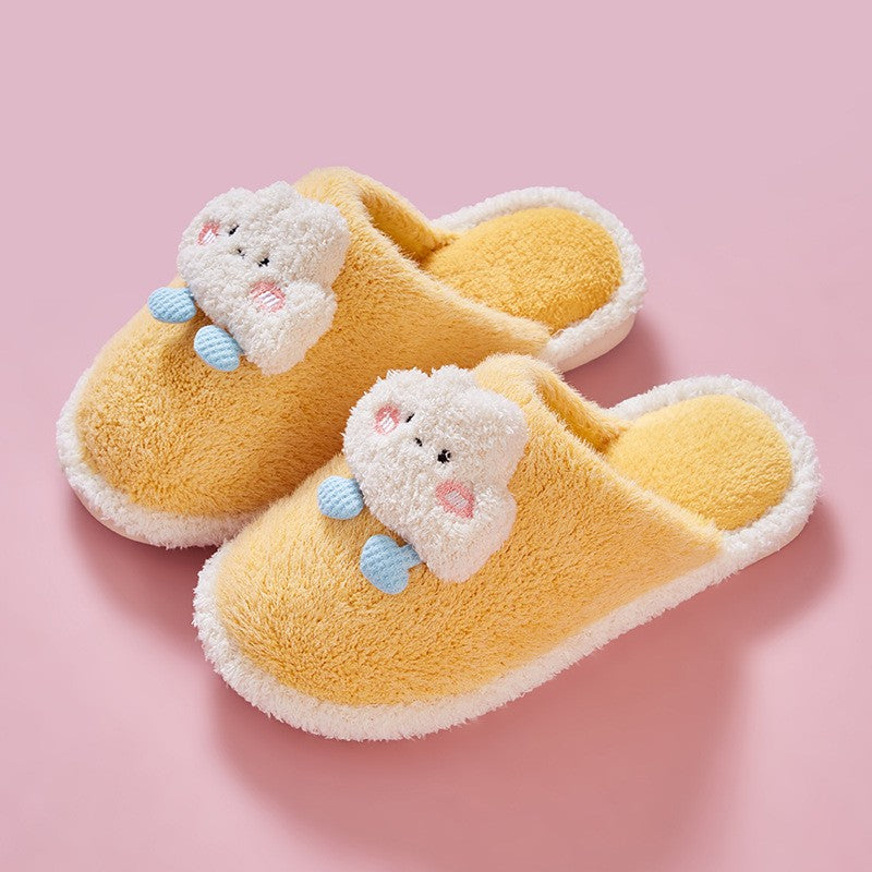 Women Cozy Plush Slippers - Cloud Design Yellow
