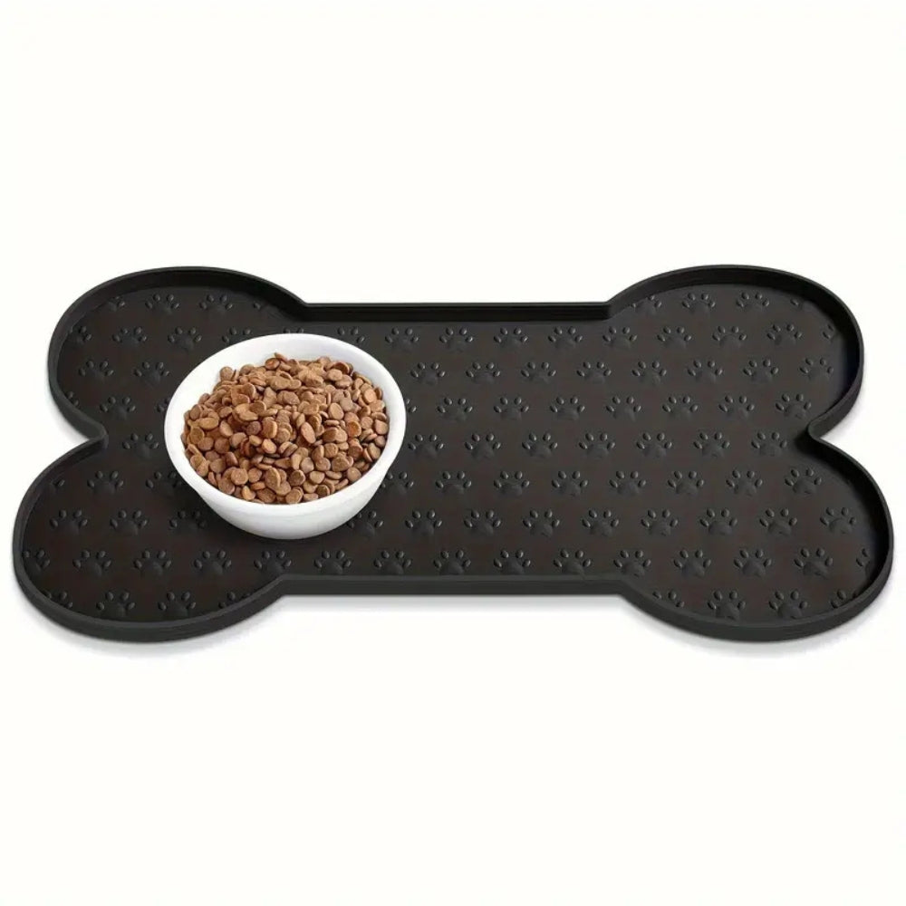 Bone-Shaped Silicone Pet Feeding Mat Black