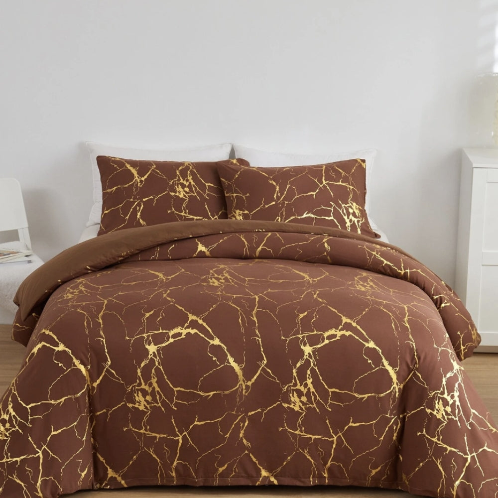 Lux Marble Premium Duvet Cover Set Brown