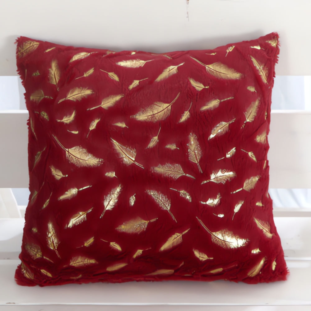 Golden Leaf Velvet Cushion Covers Crimson Shine