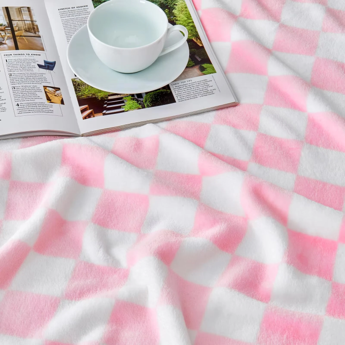 Pastel Pink Plaid Throw Blanket