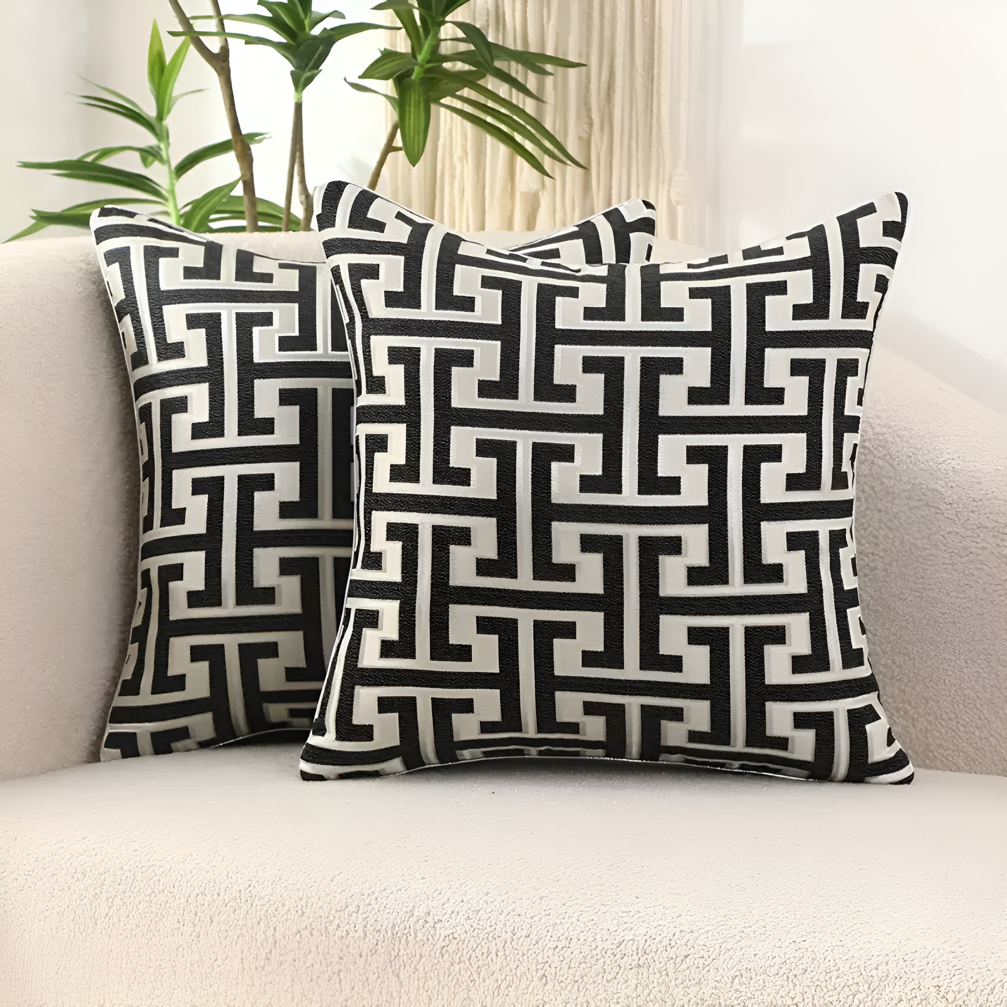 Geometric Jacquard Luxury Cushion Cover Black 18"x18"