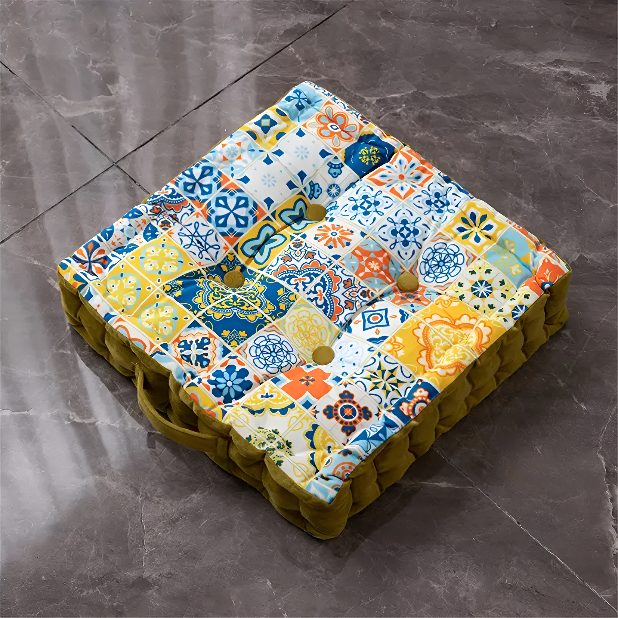 Vintage-Inspired Tufted Floor Cushion Colorful Morocco
