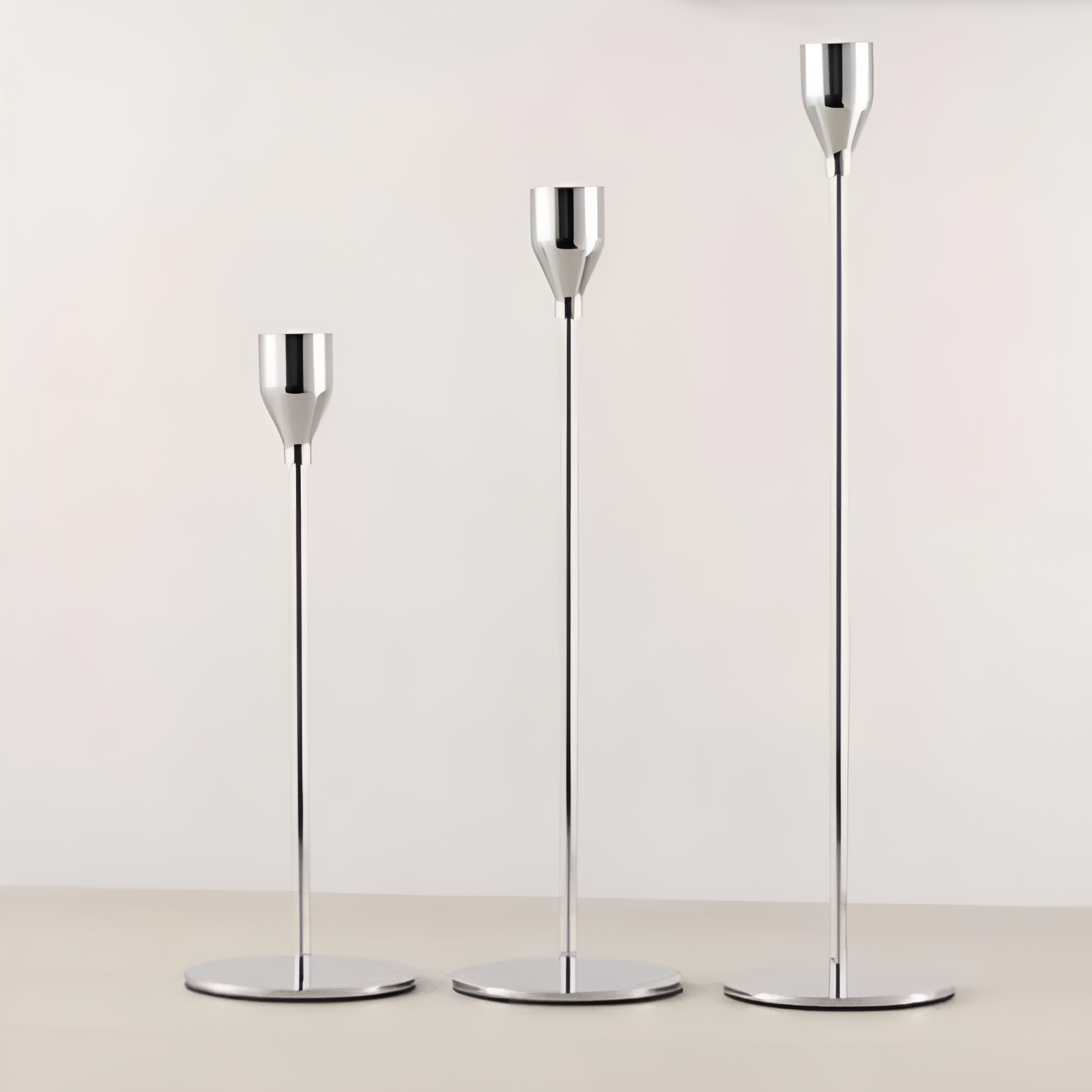 Sleek Metallic Candle Holders | 3 Pcs Set Silver