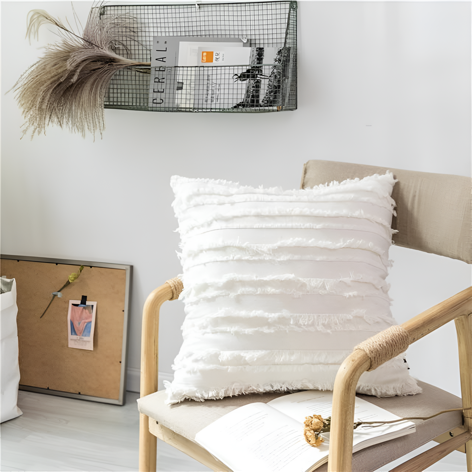 Bohemian Fringe Cushion Cover White