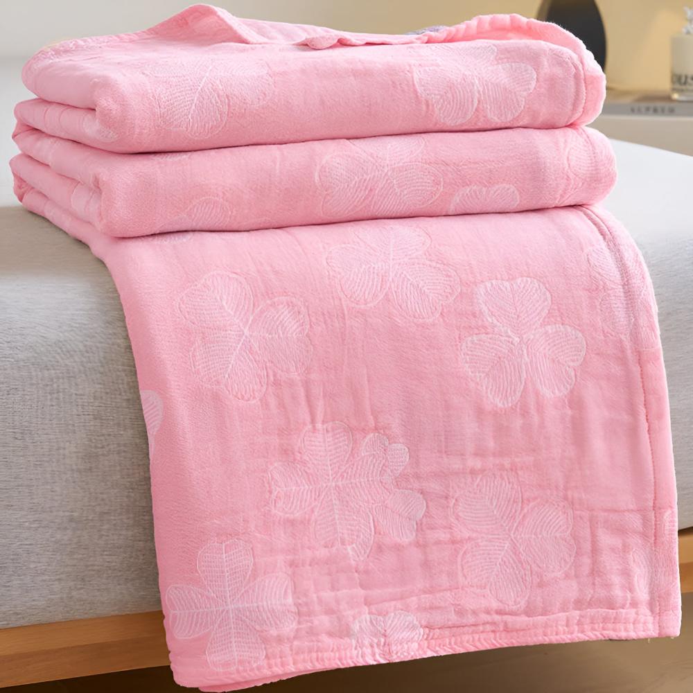 Four Clover Leaf Cotton Blanket Blush Pink