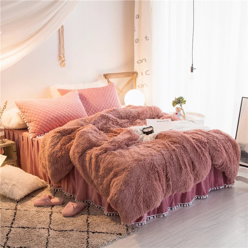 Velvet Duvet Cover - 4 Piece Bedding Set Lotus Pink