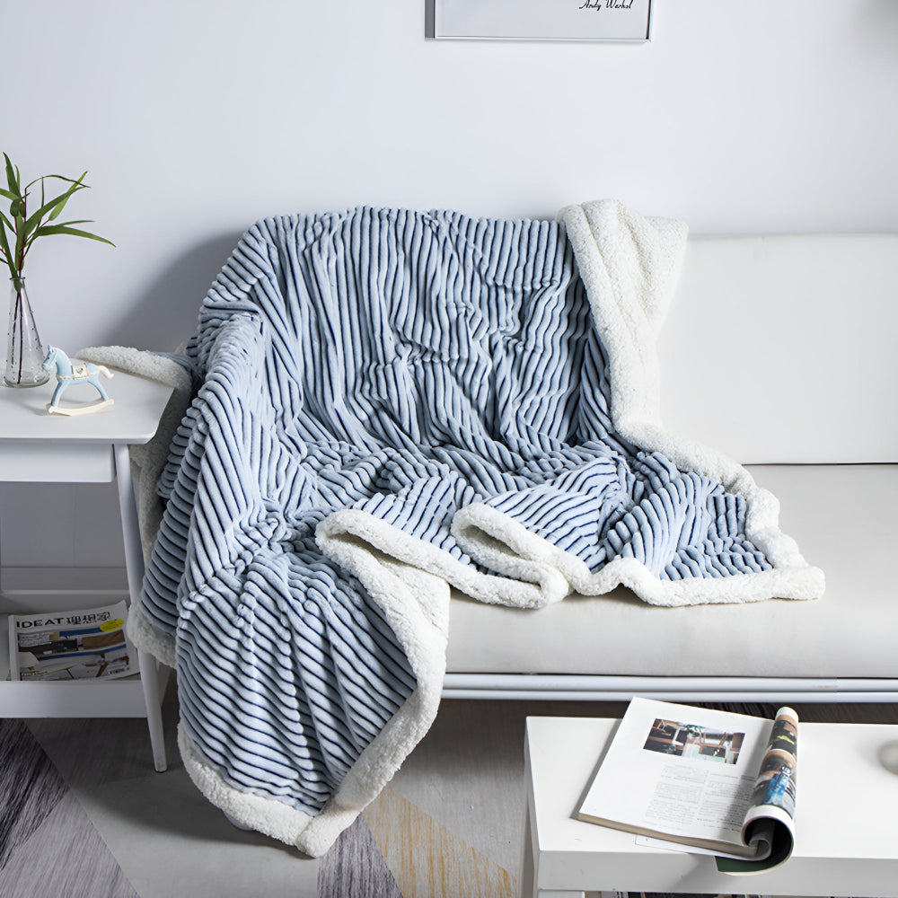Fluffy Stripes Sherpa Blanket Navy Stripes