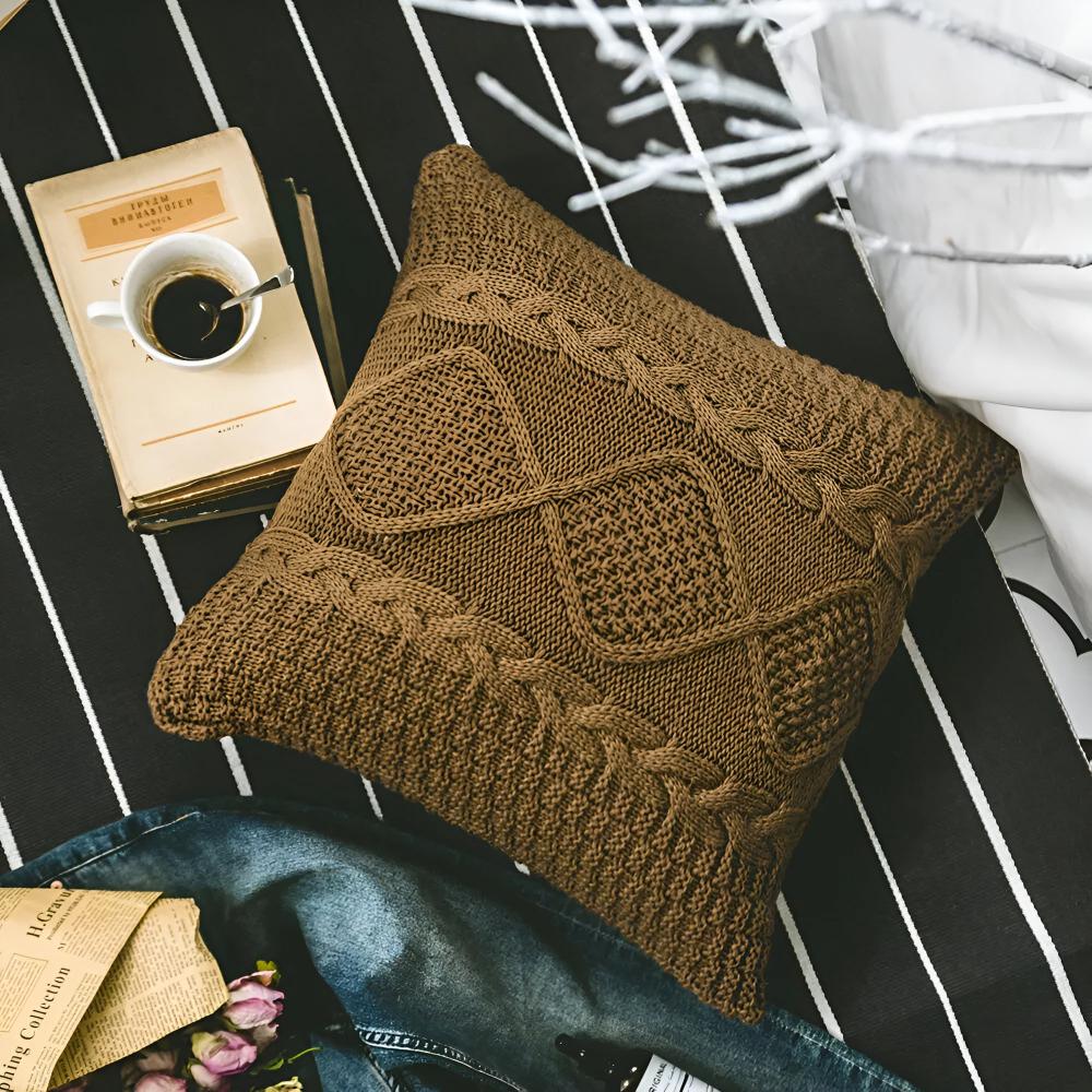 Braided Knitted Cushion Cover Coffee
