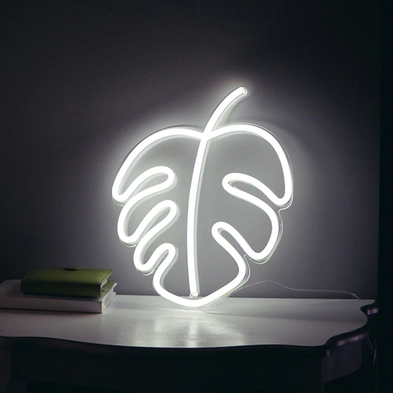 Aesthetic Neon Light Monstera Leaf