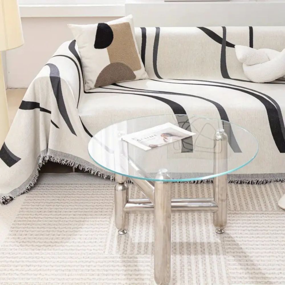 Wave Lines Chenille Sofa Covers Black