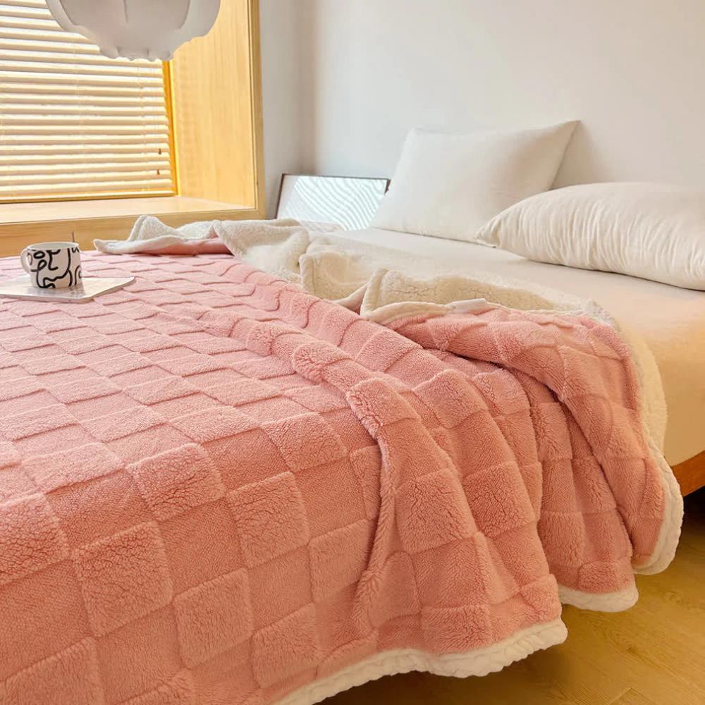 Plush Square Checkerboard Blanket Peach Pink