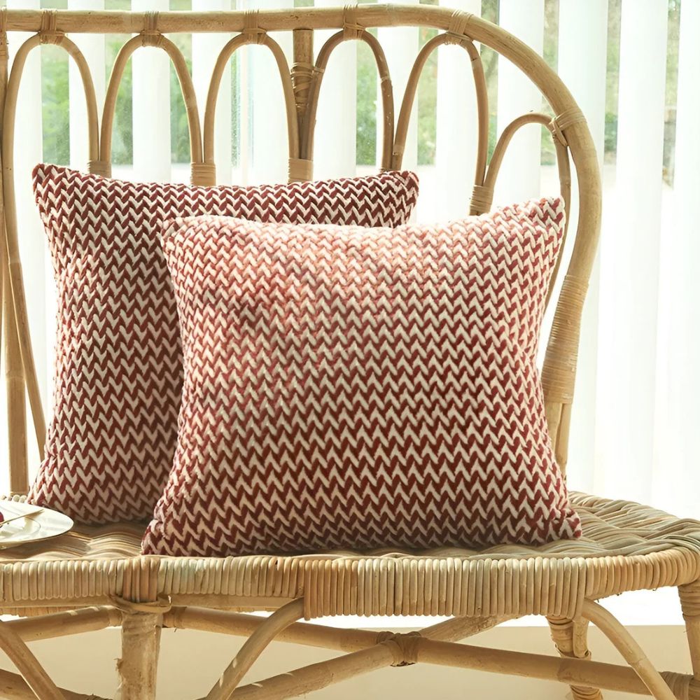 Lush Chevron Cushion Covers Crimson