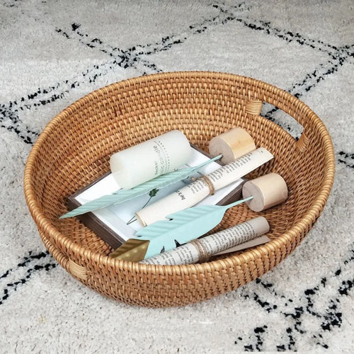 Artisanal Woven Rattan Oval Tray 15"x12.5"x5"
