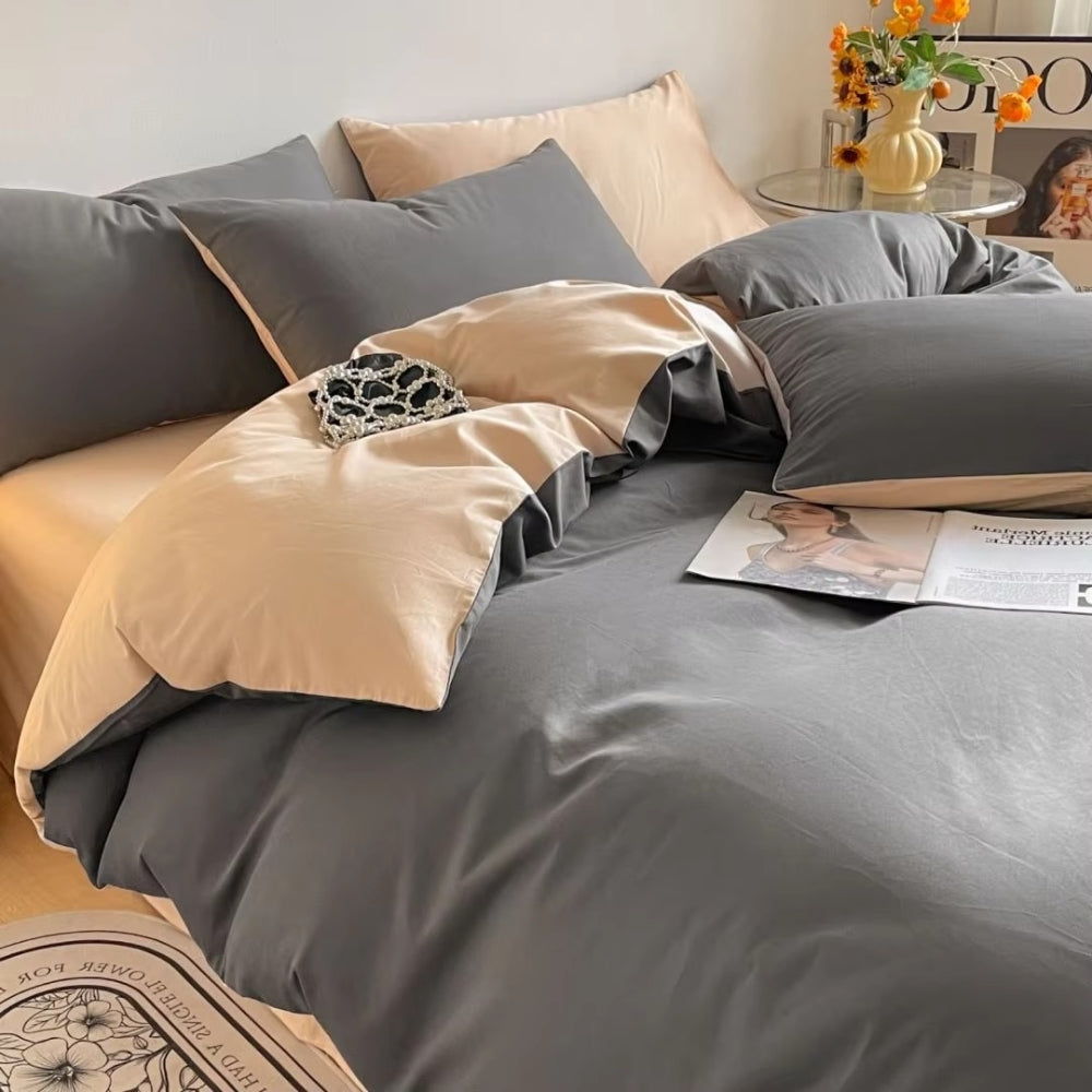 Lustova Cotton Duvet Cover | 3pcs Set Charcoal Beige