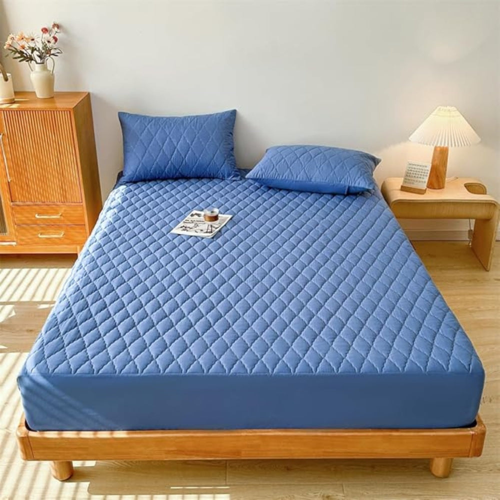 Luxurious Waterproof Fitted Sheet Set Blue