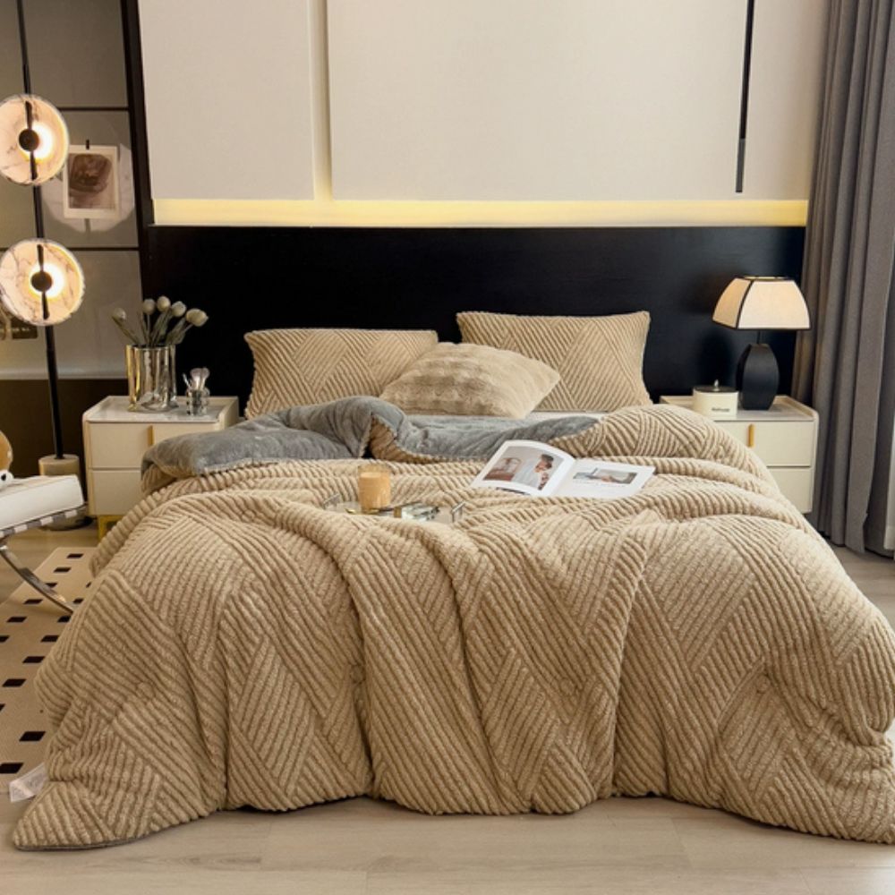 Chevron Luxe Plush Blanket Sandstone Beige