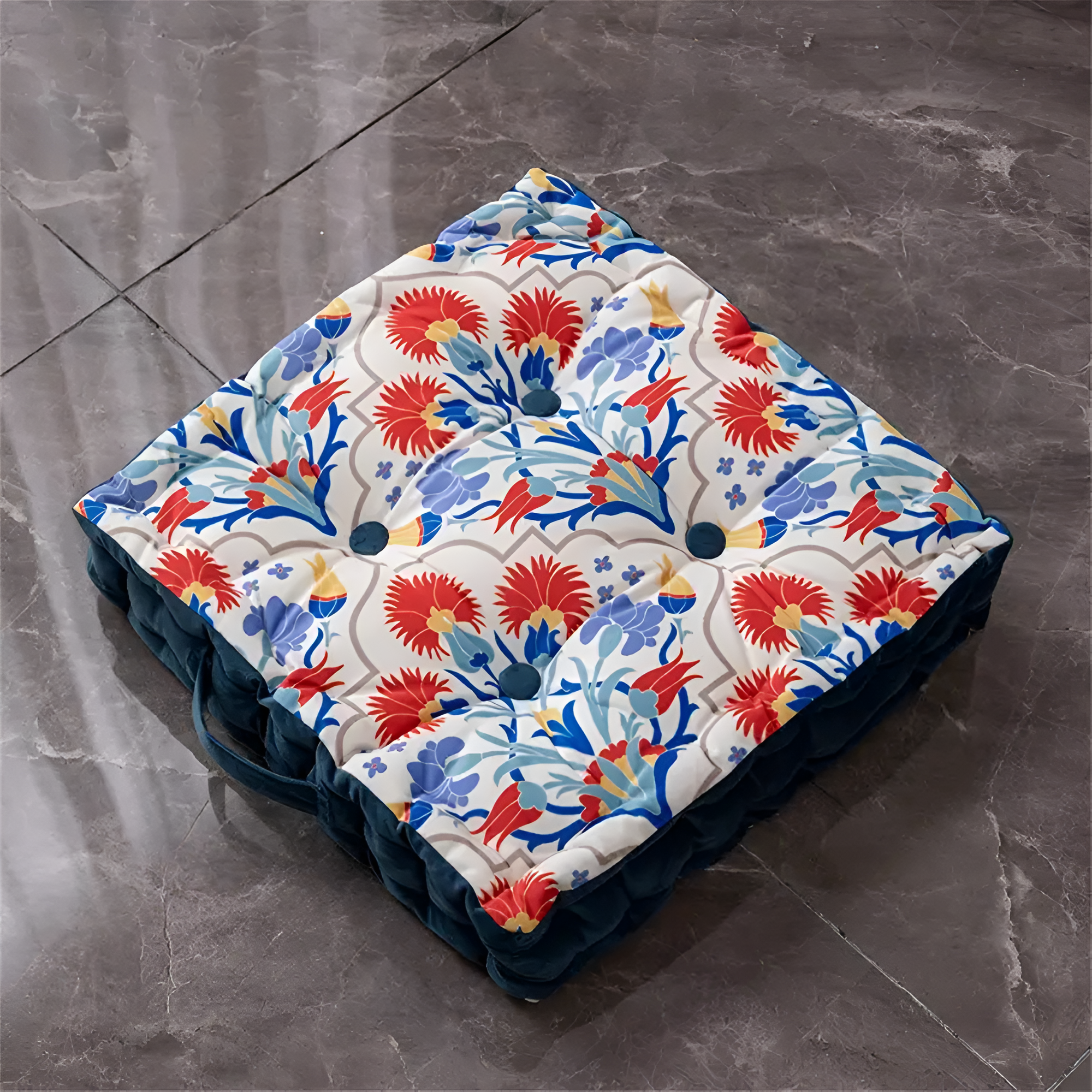 Vintage-Inspired Tufted Floor Cushion Colorful