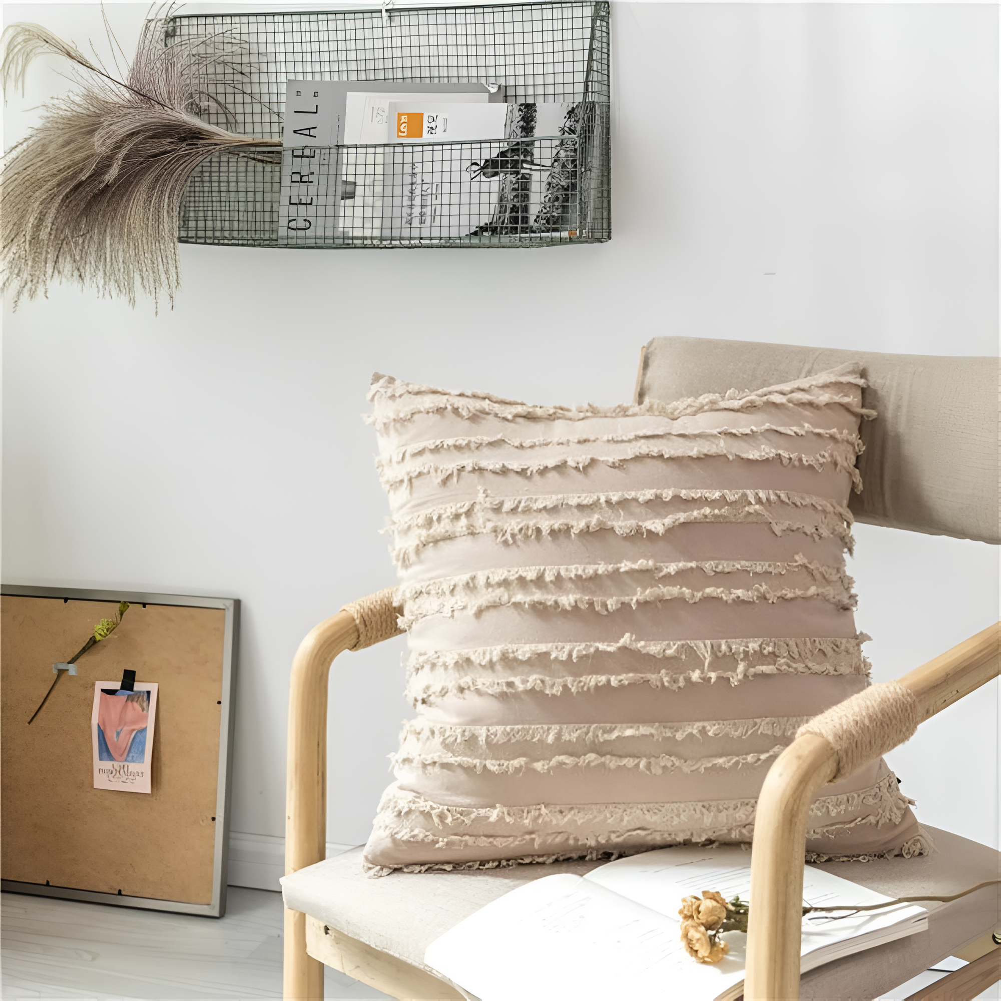 Bohemian Fringe Cushion Cover Light Beige