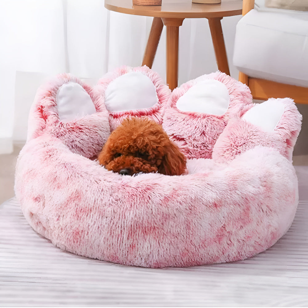 Furry Paw-Shaped Pet Bed Silk Red