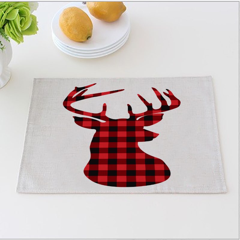 Holiday Plaid Dinner Mats Reindeer