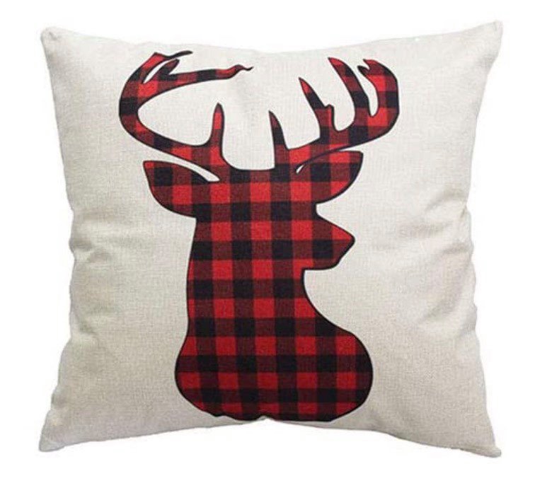 Holiday Plaid Cushion Covers Reindeer