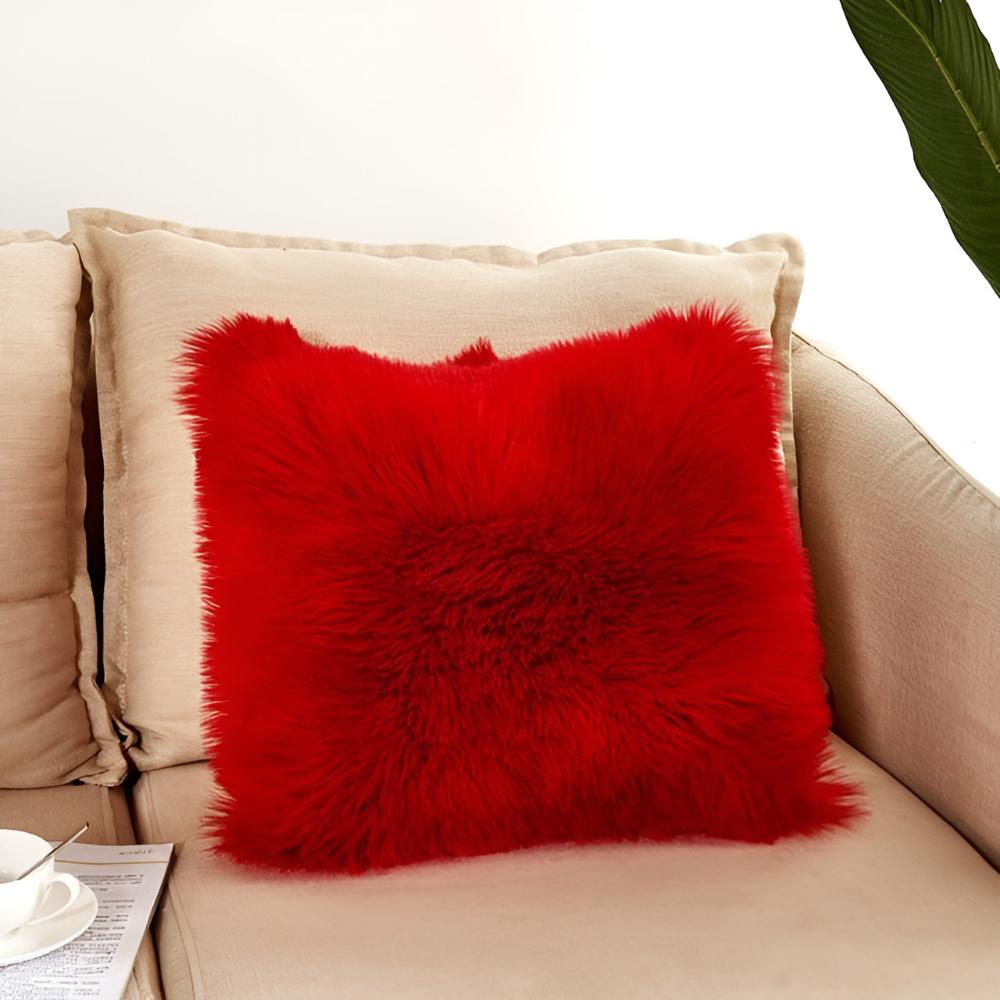 Furry Cushion Covers Crimson Red