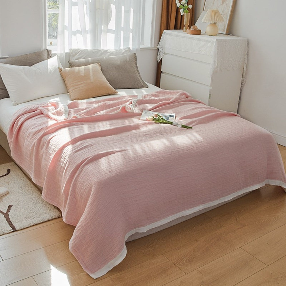 Deluxe Muslin Cotton Multi-Layer Blanket Light Pink