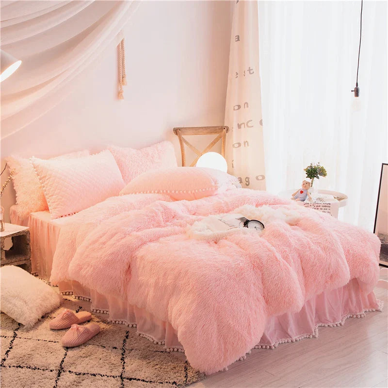 Velvet Duvet Cover - 4 Piece Bedding Set Pink