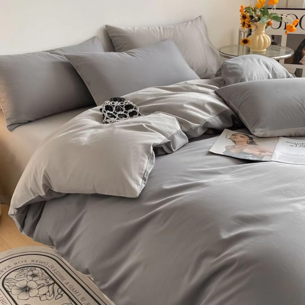 Lustova Cotton Duvet Cover | 3pcs Set Moonstone Gray
