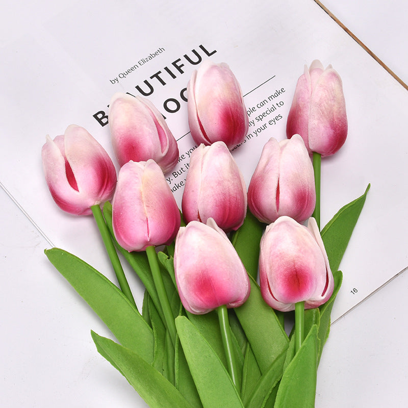 Artificial Tulip Bouquet Home Decoration Rose Red 10 Tulips (Bouquet)