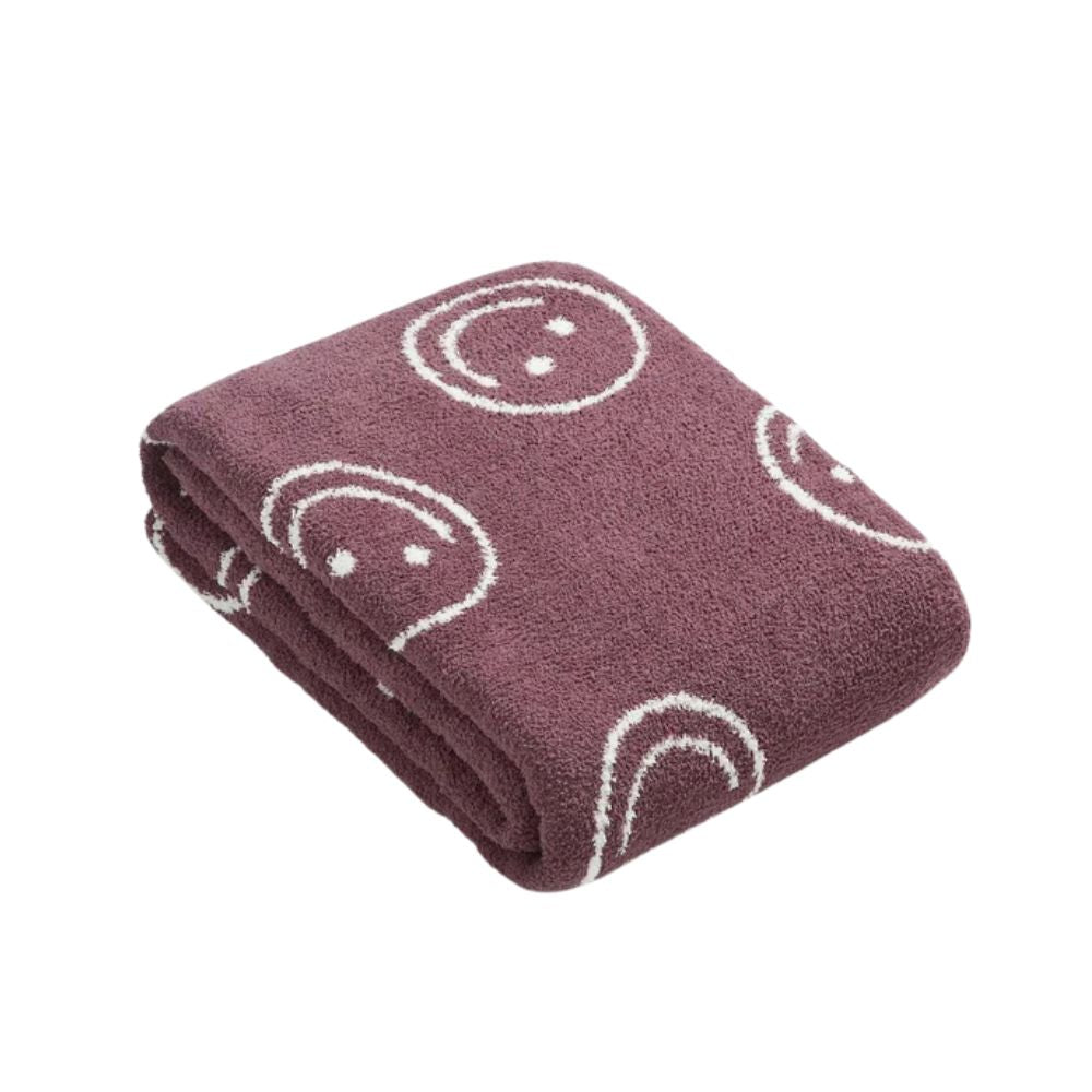 Smiley Face Plush Blanket Berry Cheer
