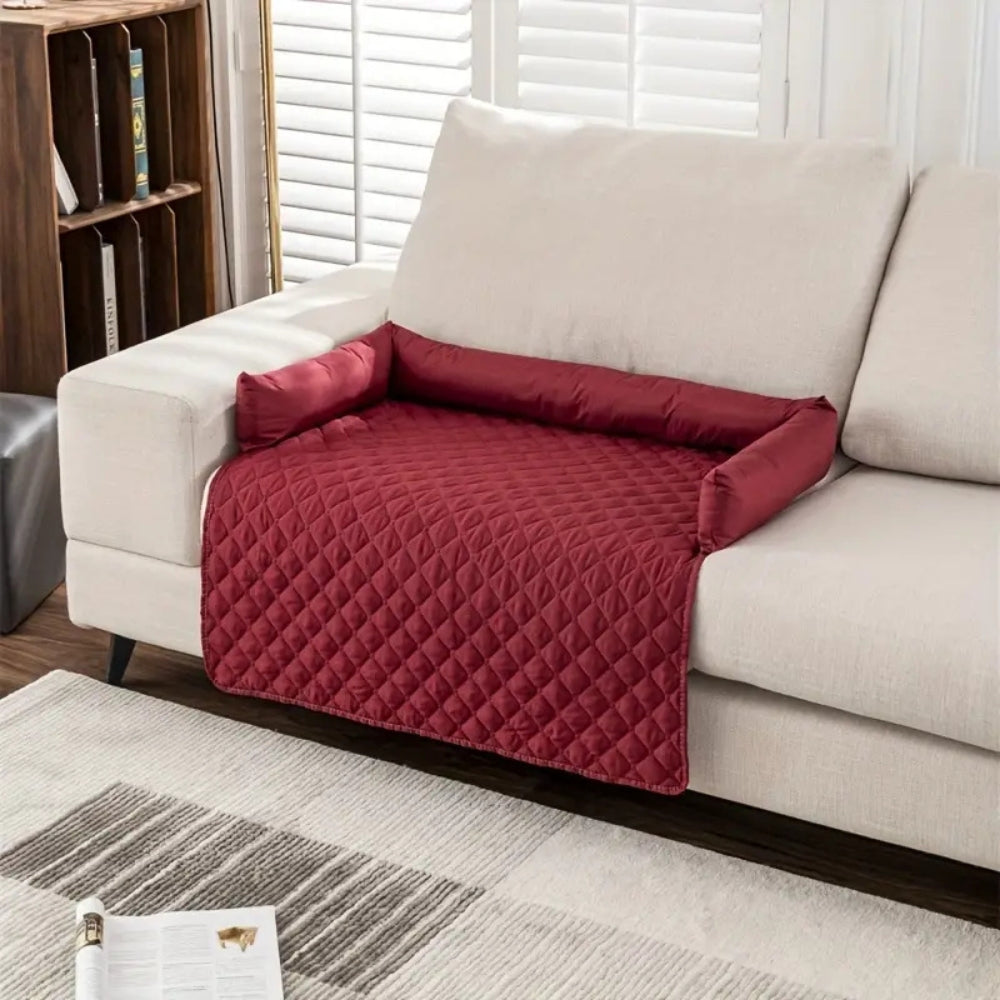 Bolstered Quilted Pet Sofa Protector Red