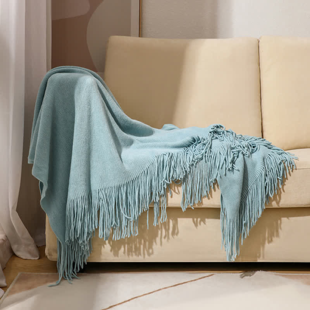 Chunky Knit Tassel Blanket Lake Blue
